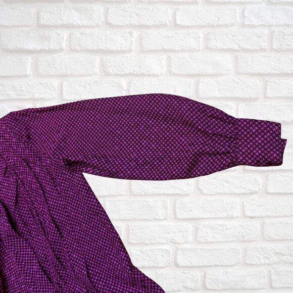 Vintage Silk Blouse Magenta Black Houndstooth Button Up 80s Retro Preppy Top 6 - Picture 10 of 10